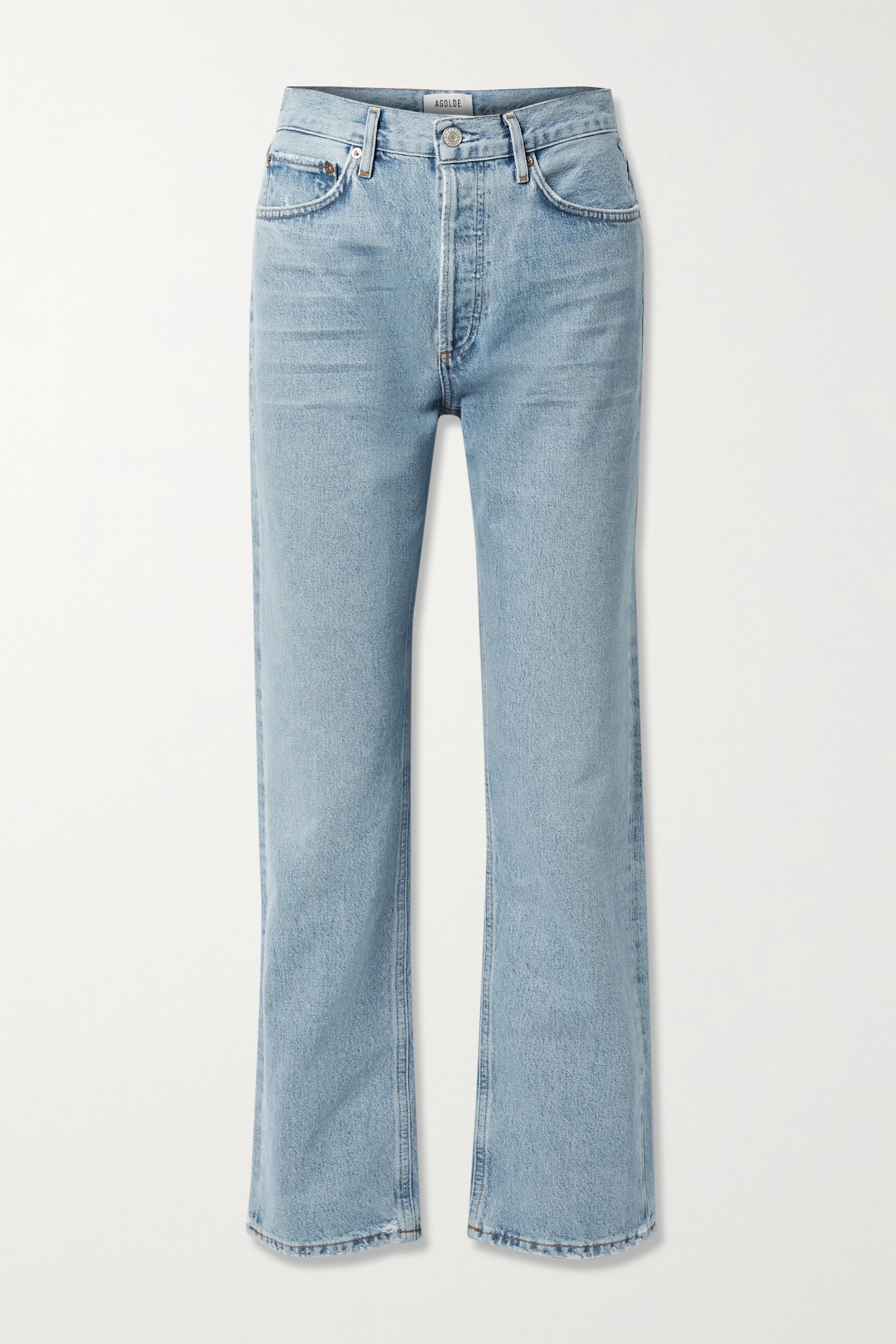 Light denim Lana distressed organic mid-rise straight-leg jeans | AGOLDE | NET-A-PORTER | NET-A-PORTER (UK & EU)