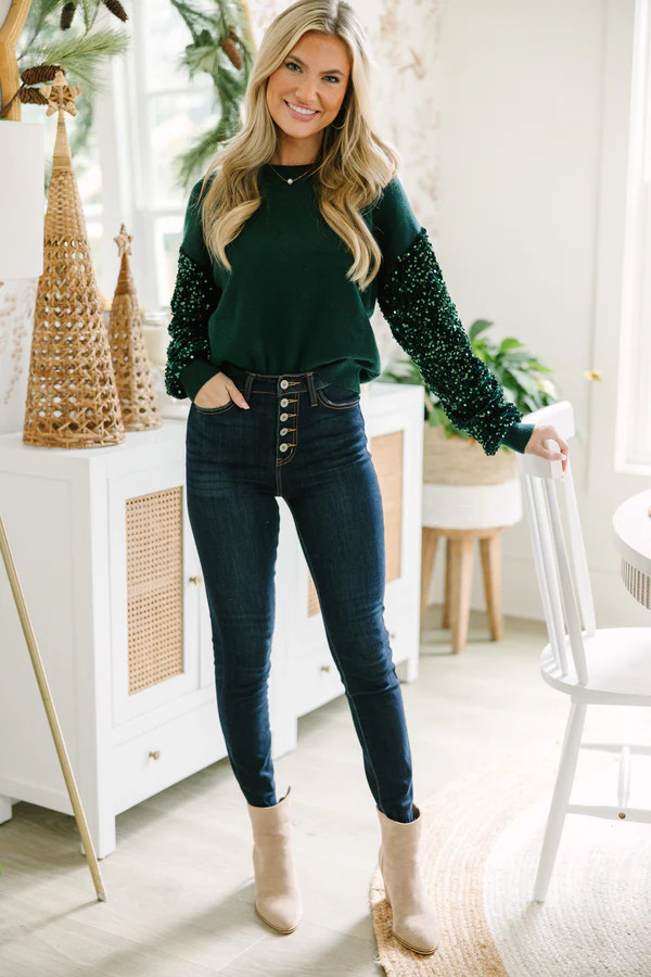Don't Think Twice Emerald Green Sequin Sweater | The Mint Julep Boutique