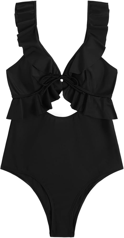 MakeMeChic Women's One Piece Swimsuit Cut Out Ruffle Tummy Control High Waist Bathing Suits | Amazon (US)