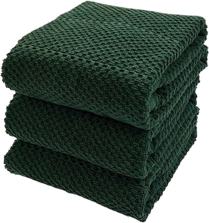 Serafina Home Dark Green Kitchen Dish Towels: 100% Cotton Cloth Soft Cleaning Drying Absorbent Te... | Amazon (US)
