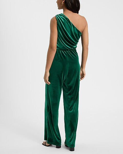 Velvet One Shoulder Wide Leg Jumpsuit | Express
