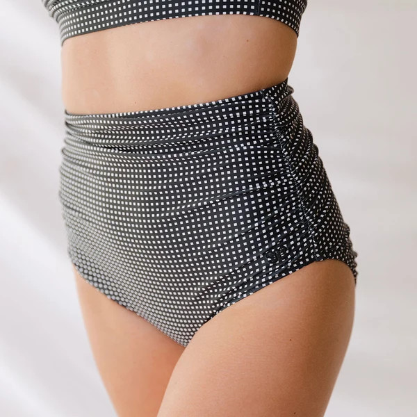 Black Checkers Ruched High-Waisted Bottoms | Albion Fit