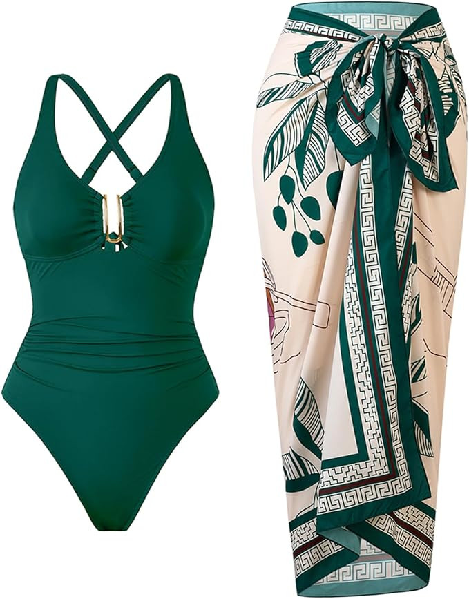 BAWHAHT One Piece Swimsuit Women with Cover Up Set Retro Bathing Suit for Women Tummy Control Bea... | Amazon (US)