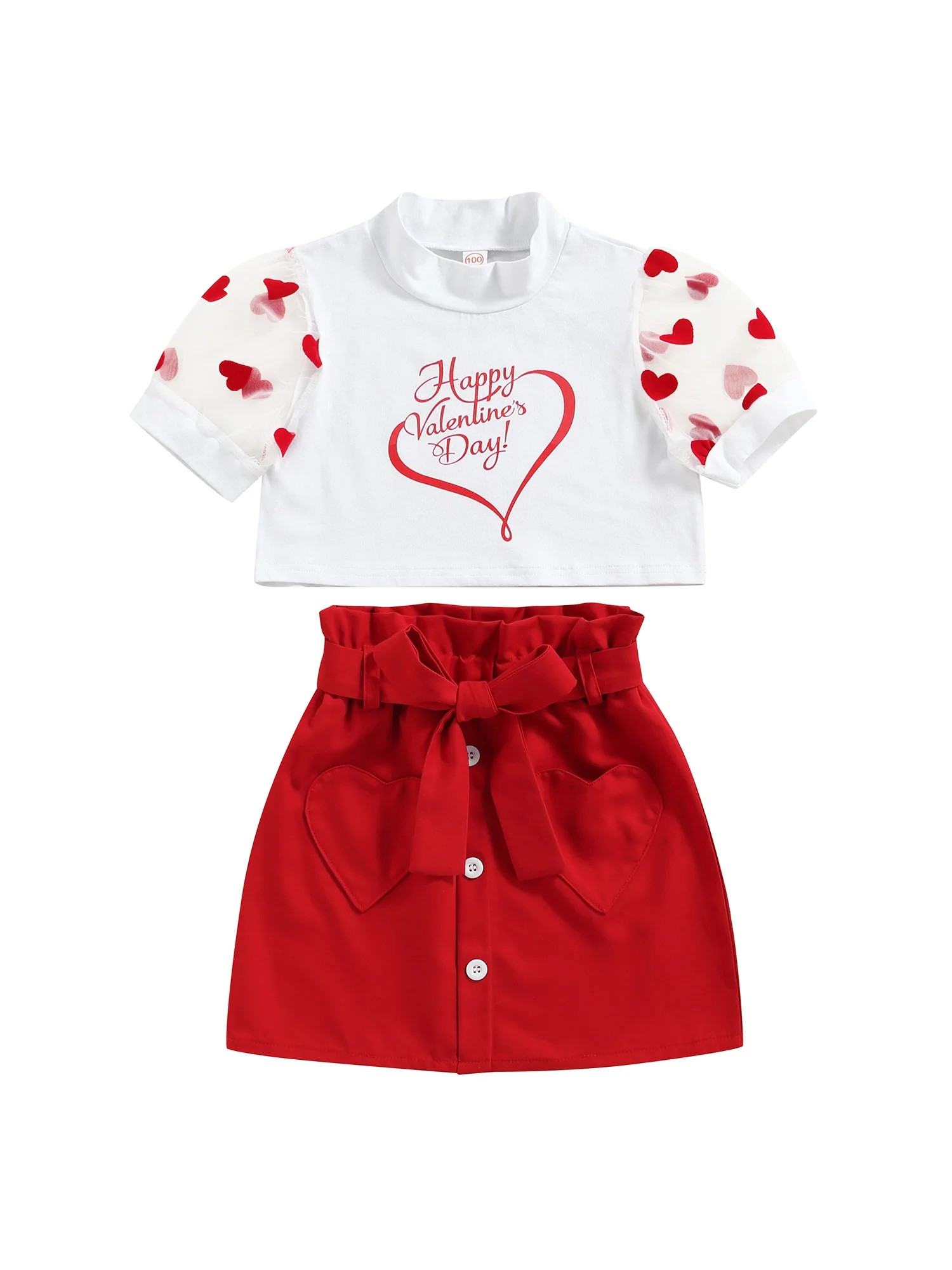 EWODOS Valentine's Day  Little Girls Clothes Outfit, Mesh Short Sleeve Tops with Bowknot Skirt - ... | Walmart (US)