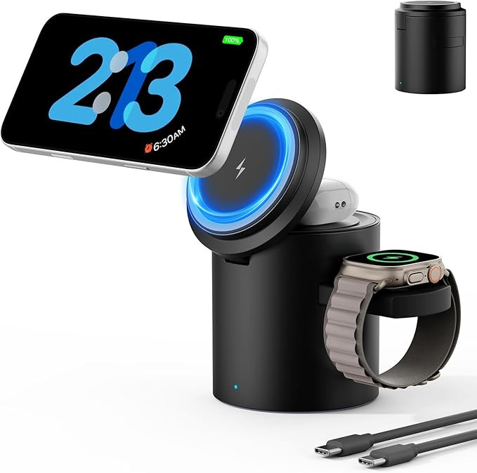 Foldable 3in1 Magnetic Wireless Charger,15W • Silent • Travel Ready, for iPhone17-12, Fast Ch... | Amazon (US)