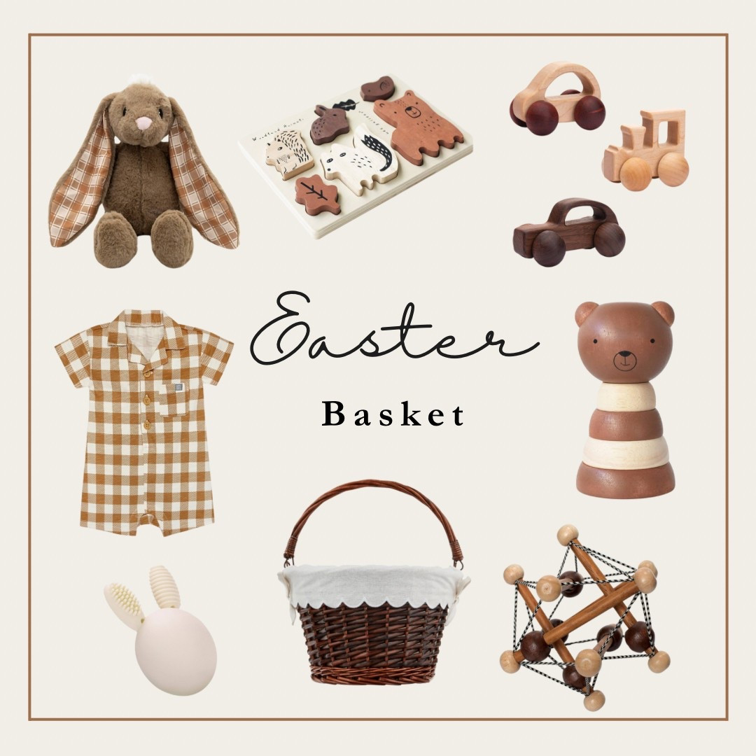 This cute (no candy) neutral Easter Basket idea is perfect for your little one! Full of developmental (fine motor skills like chewing, stacking, movement and placement) toys that can be passed down and kept from sibling to sibling. We even included boy & girl matching Easter outfit that matches the Easter 🐰.

#LTKBaby #LTKKids #LTKFamily