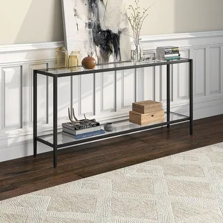 Hera 64'' Wide Rectangular Console Table with Glass Shelf - 64" Wide - Blackened Bronze | Bed Bath & Beyond