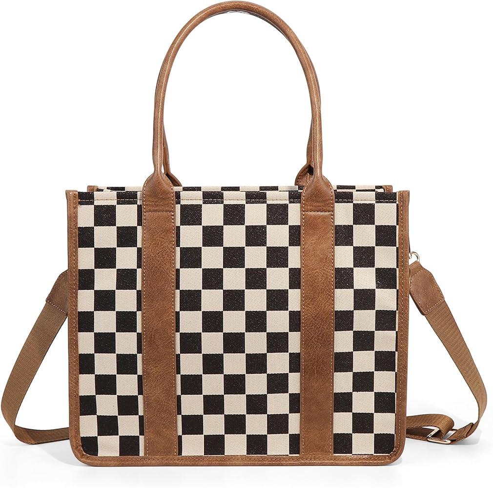 Checkered Tote Bag for Women - Plaid Handbag Checkerboard Crossbody Shoulder Bag Trendy Checkered... | Amazon (US)