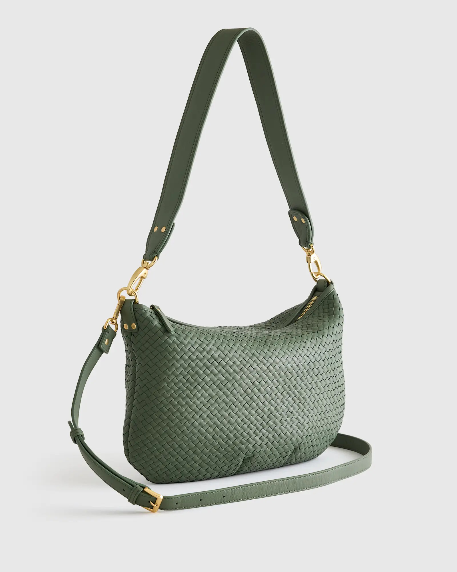 Italian Leather Convertible Crescent Handwoven Shoulder Bag in Sage | Quince