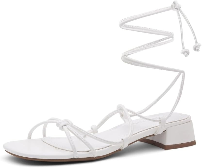 Shoe Land Womens SL-Danica Lace Up Chunky Low Heeled Sandals Strappy Straps Ankle Wrap Heels Squa... | Amazon (US)