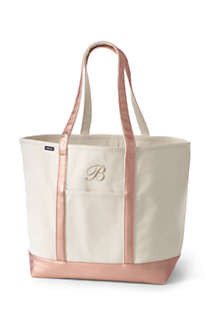Extra Large Natural Metallic Open Top Long Handle Canvas Tote | Lands' End (US)