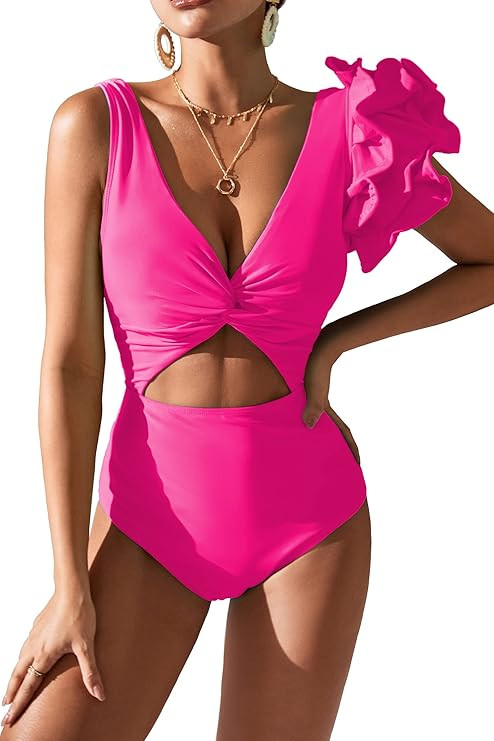 SPORLIKE Women One Piece Swimsuit Twist Front Flounce Bathing Suit Padded Monokini | Amazon (US)