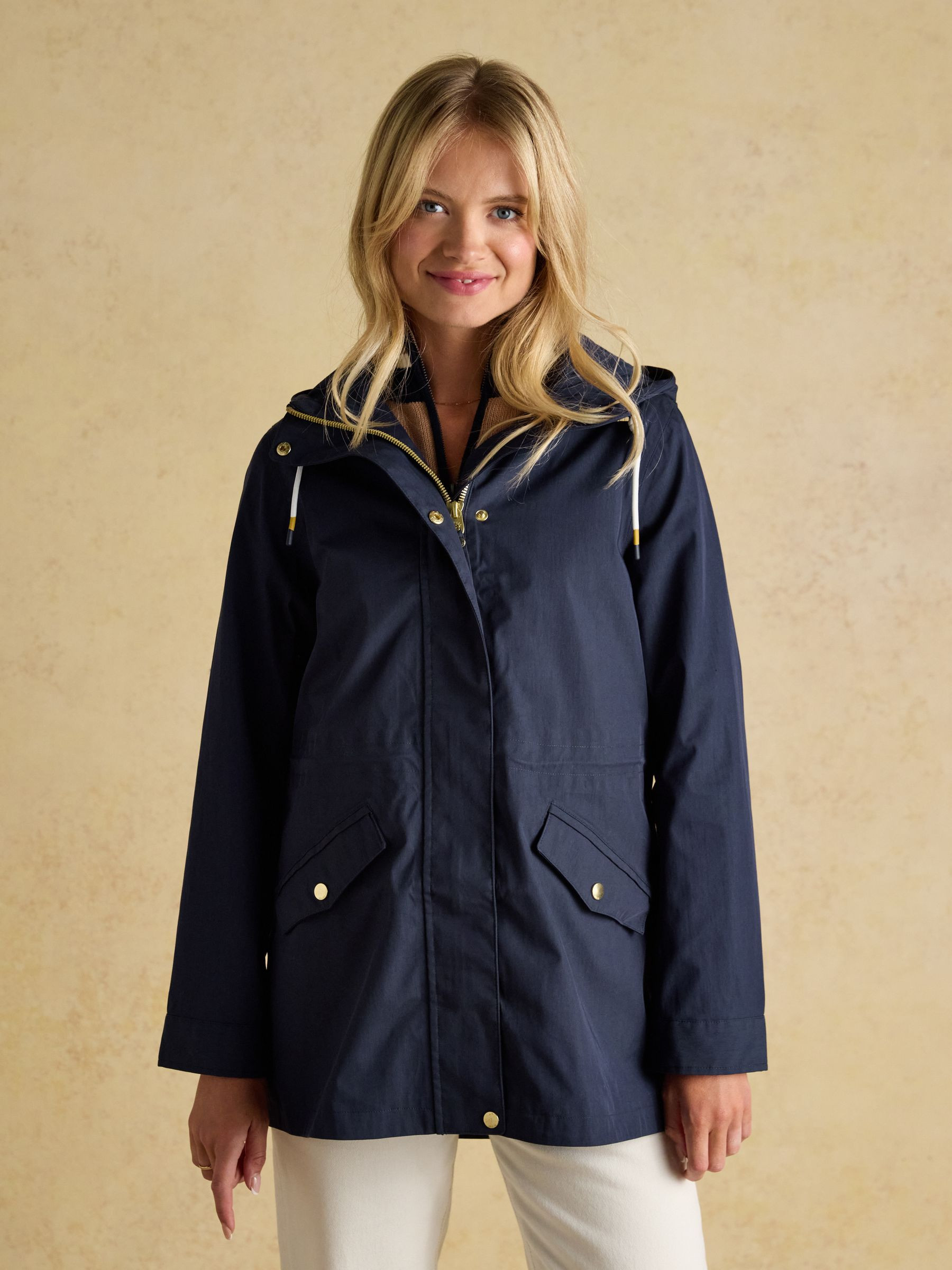 Portwell Navy Blue Waterproof Raincoat With Hood and Adjustable Waist | Joules | Joules
