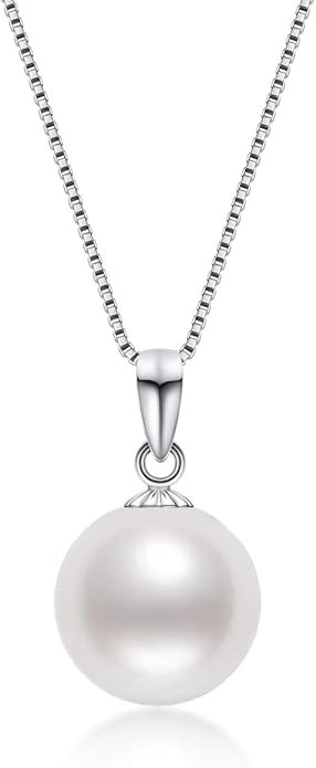 18K Gold Freshwater Cultured White Pearl Pendant Necklace 9-10mm Single Pearl Pendant with 18" Si... | Amazon (US)