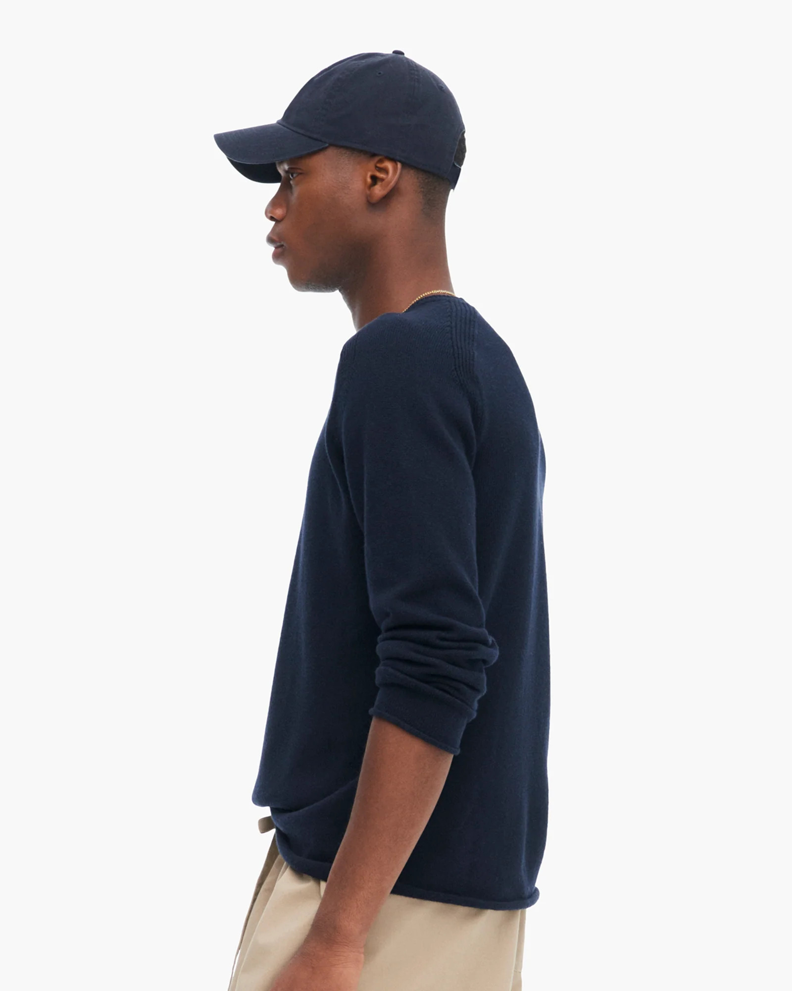 ATM Anthony Thomas Melillo Men's Cotton Cashmere Saddle Shoulder Crew Neck Sweater - Dark Navy | ATM Collection