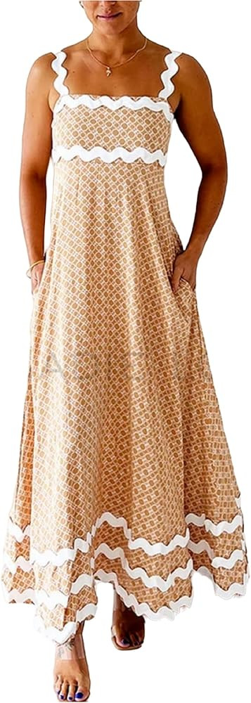 Women Graffiti Print Maxi Cami Dress Boho Colorful Spaghetti Strap Dress Summer Flowy Aline Sundr... | Amazon (US)