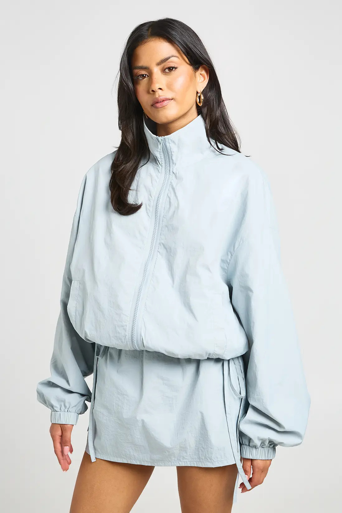Slate Grey Tie Side Funnel Neck Lightweight Jacket | Boohoo | Boohoo.com (UK & IE)