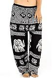 One Tribe Apparel Women's Elephant Pants from Thailand Black Tribal | Amazon (US)
