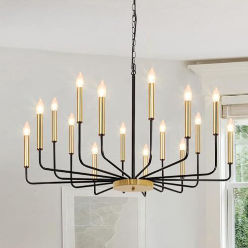 Rviezza Black and Gold Chandelier, 16-Light Farmhouse Chandelier for Dining Room Lighting Fixtures Hanging, Industrial Modern Chandeliers for Dining Room Living Room Foyer Entry Staircase Kitchen | Amazon (US)