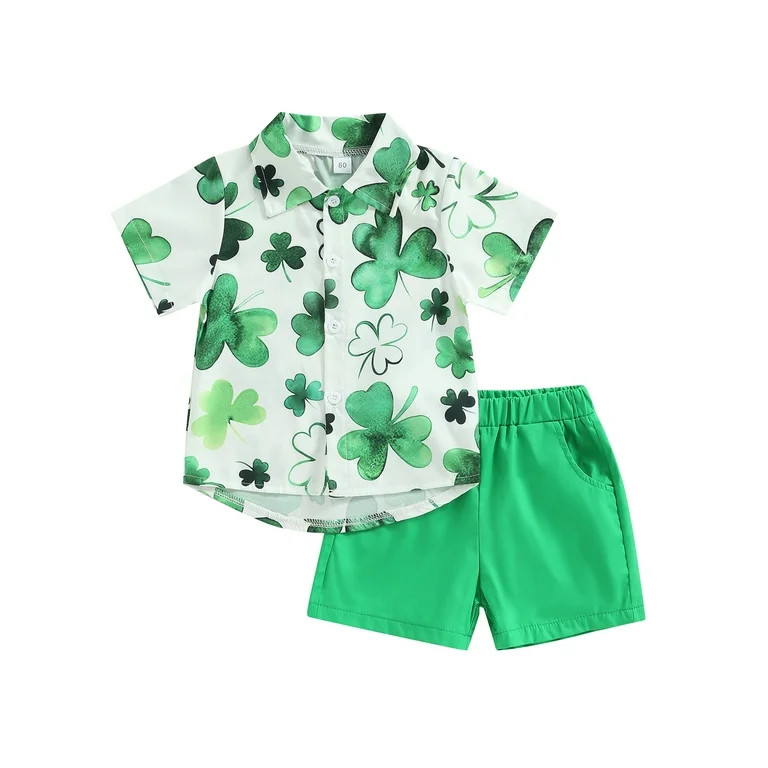 jaweiwi Toddler Baby Boy St. Patrick's Day Outfits Clover Short Sleeve Button Down Shirt Top Soli... | Walmart (US)