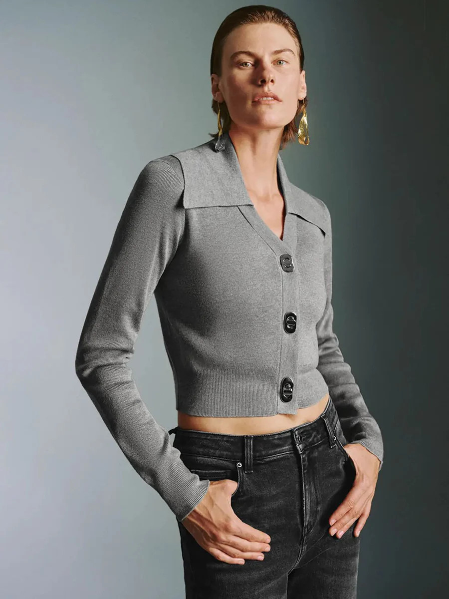 Lapel Button Up Cropped Knitted Cardigans | Urban Revivo