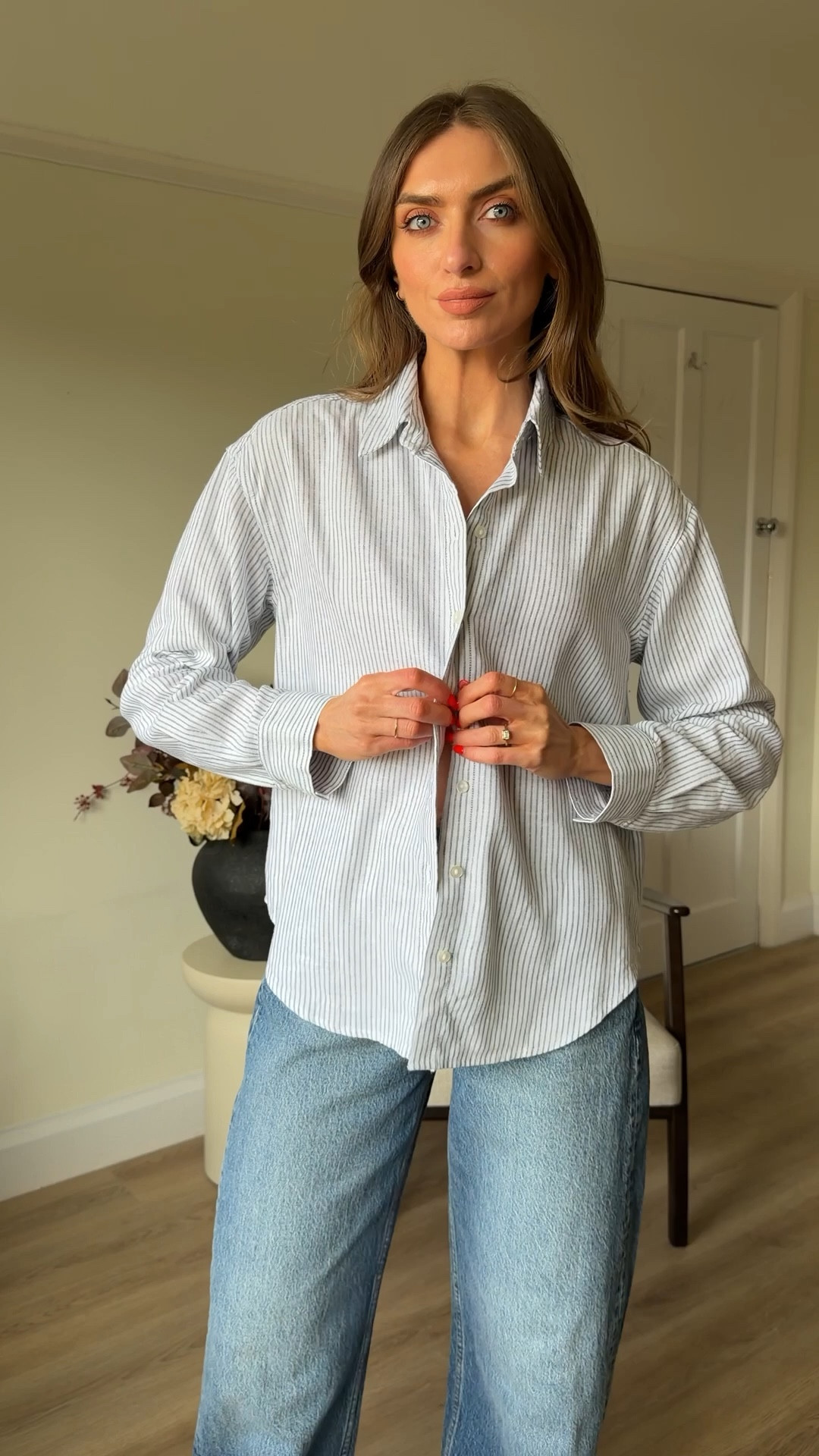 Small in the stripe shirt
25blong in the barrel leg jeans 
I’m 5ft 6 
AFEMILY for an extra 15% off 