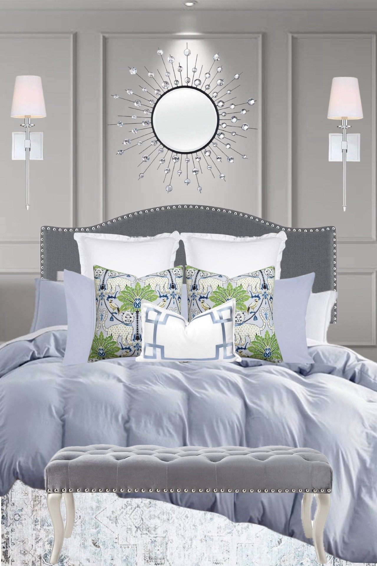 Updating the guest room

Wainscoting 
Trim work
Sconces 
Sunburst mirror
Ice blue duvet
Pillow covers
Hotel luxury
Home oasis 
Master Bedroom 
Guest room 
BellaGrey Designs 



#LTKHome #LTKStyleTip