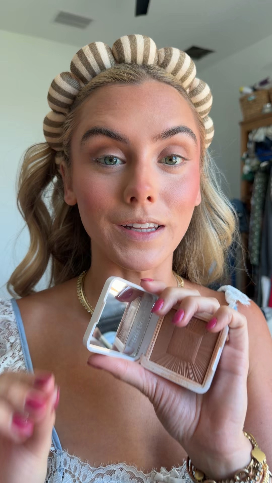 @RMS Beauty  shade Malibu muse. Bronze, enhance, and glow. The ultimate two-in-one complexion enhancer combines the nourishing texture of a cream with the light-reflective finish of a luminous powder to enhance the cheeks and face with a golden glow. Featuring a sugar-derived wet powder technology, it provides the bouncy application of a gel with a multifaceted 3D finish, while skin-loving clean ingredients like Wildcrafted Buriti and Organic Jojoba Oils nourish and smooth.

#LTKgrwm #LTKselfcare #LTKBeauty