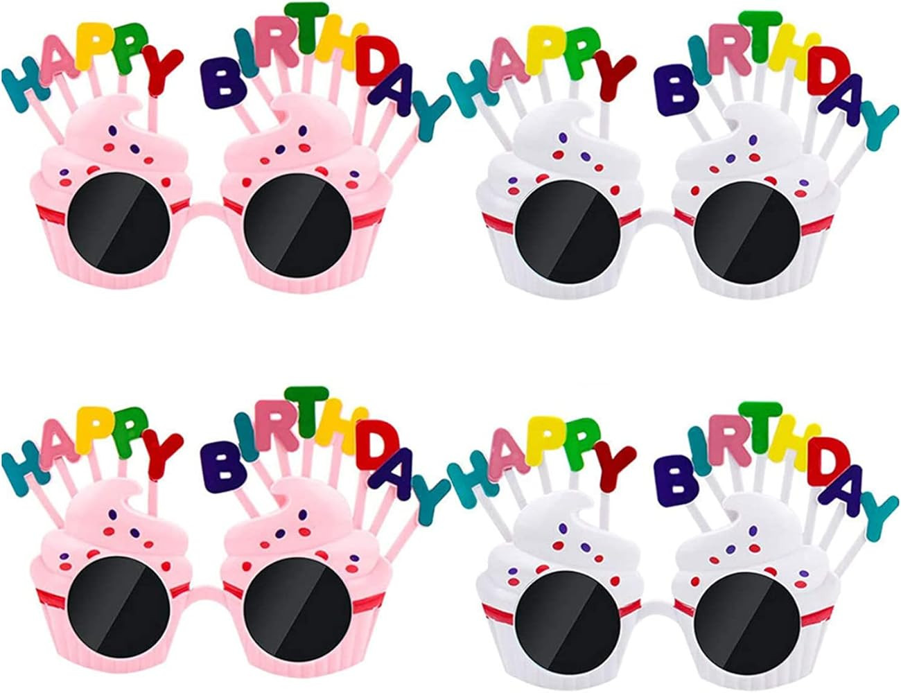Happy Birthday Party Sunglasses, 4pcs Funny Sunglass Photo Props Sweet Cream Cake Glasses Novelty... | Amazon (US)