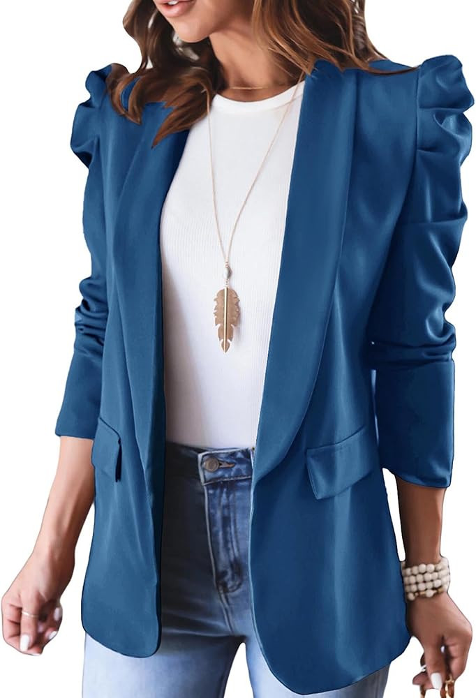 KIRUNDO Women's 2025 Spring Fall Casual Blazers Puff Sleeve Lapel Open Front Work Suit Office Bla... | Amazon (US)