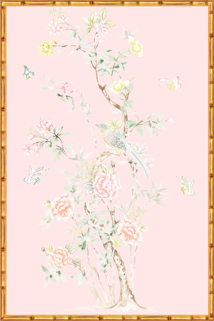 "Chinoiserie Garden 1" Framed Panel in "Blush" by Lo Home X Tashi Tsering | Lo Home by Lauren Haskell Designs