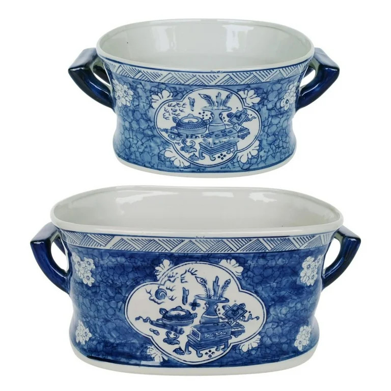 Set of 2 Blue and White Vintage Style Kelda Planters | Walmart (US)