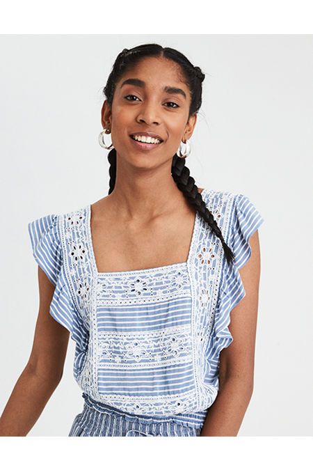 AE White Bib Crochet Crop Top | American Eagle Outfitters (US & CA)