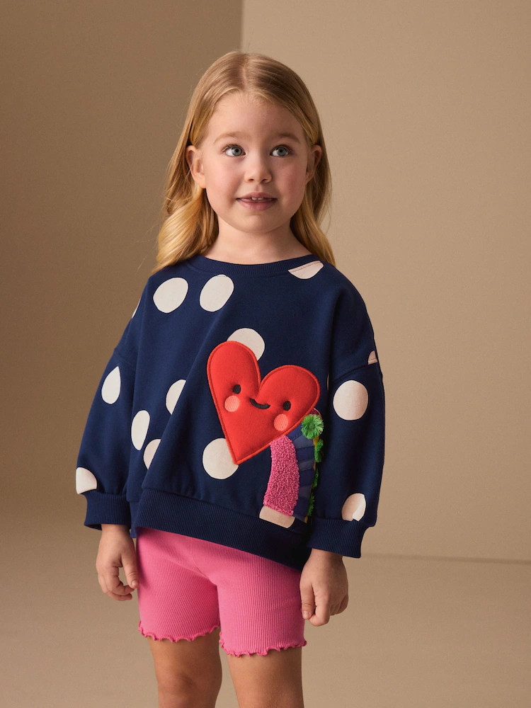 Navy Blue Polka Dot Heart Crew Neck Sweatshirt & Shorts Set (3mths-7yrs) | Next US