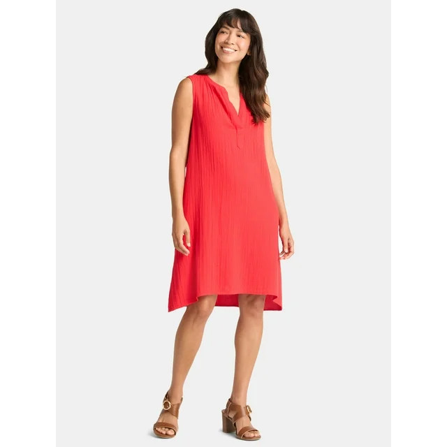 Time and Tru Women's Cotton Double Cloth Shift Dress, Sizes XS-XXXL | Walmart (US)
