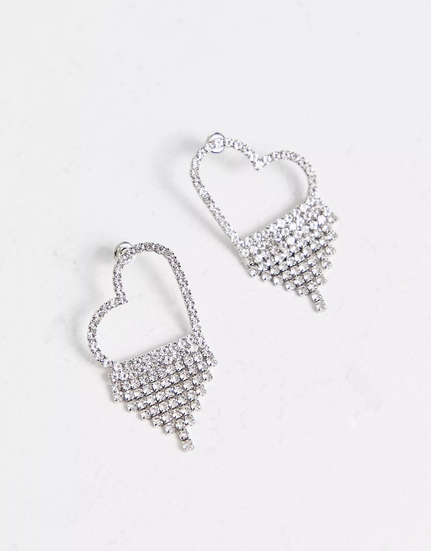 True Decadence heart rhinestone earrings in silver | ASOS (Global)