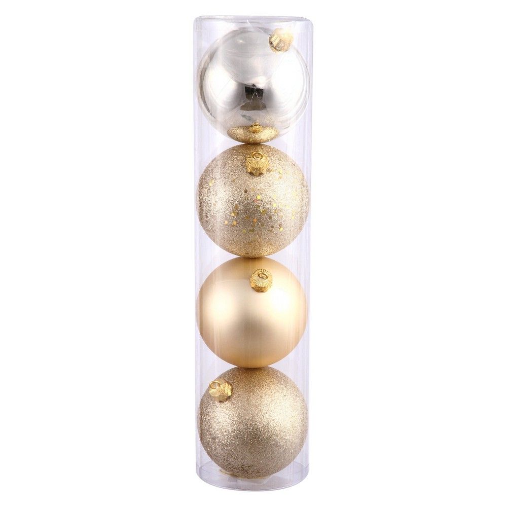 6 Champagne 4ct Assorted Finishes Ball Christmas Ornament Set | Target