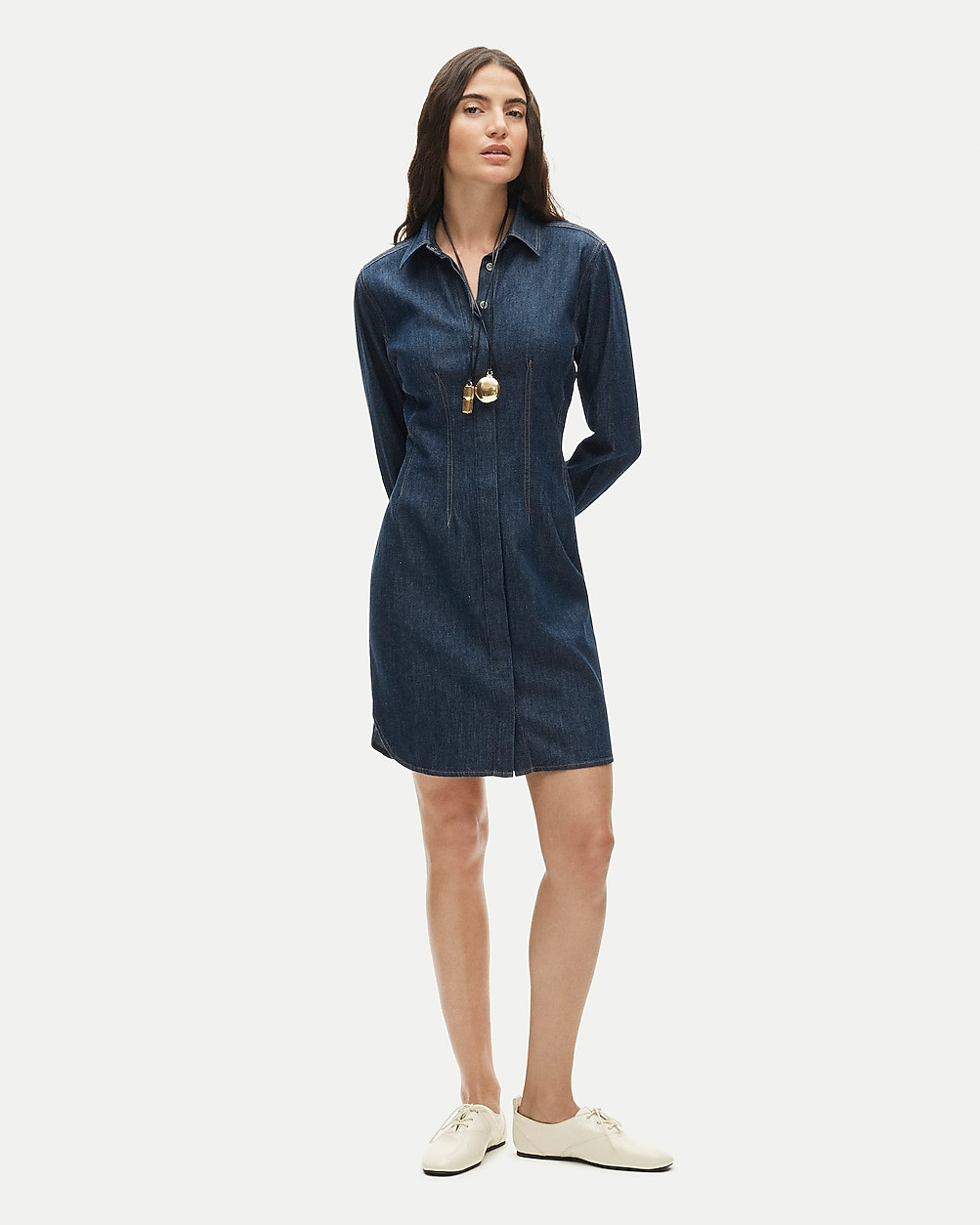 Long-sleeve mini shirt-dress in denim | J. Crew US
