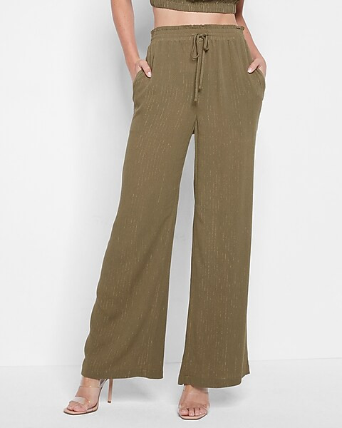 Super High Waisted Metallic Detailed Wide Leg Pant | Express