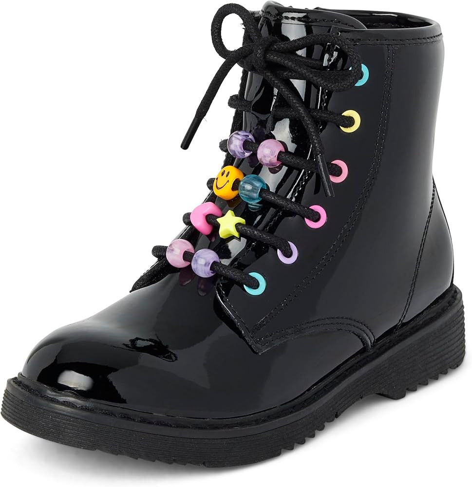 Amazon.com | The Children's Place Girls Lace Up Combat Boots, Black Beaded, 1 Big Kid | Boots | Amazon (US)