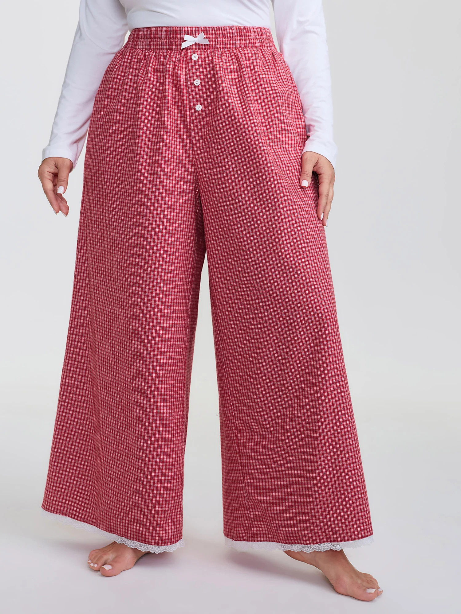 Checkered Lace Buckle Detail Lounge Bottoms | Bloomchic