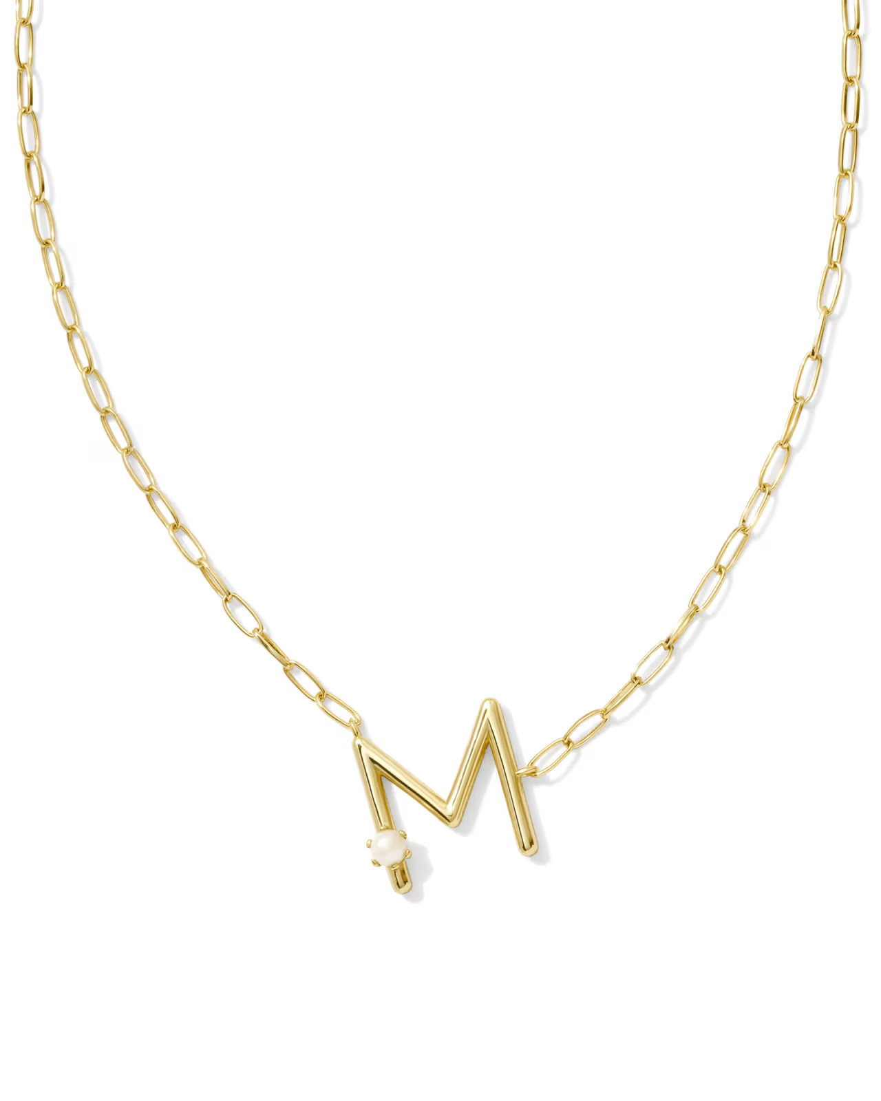 Pearl Gold Letter M Short Pendant Necklace in White Pearl | Kendra Scott