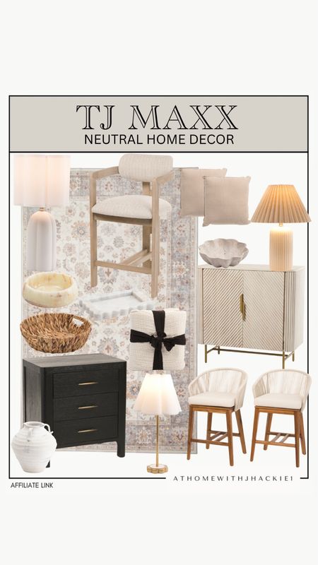 TJMaxx neutral home decor, neutral home decor, TJMaxx home sales, dining room chairs, barstools, ceramic bases, accent chair, accent tables, ceramic lamps, home decor, styling elements, nightstands, duvet, living room decor, bedroom decor. 

#LTKFindsUnder100 #LTKHome #LTKStyleTip