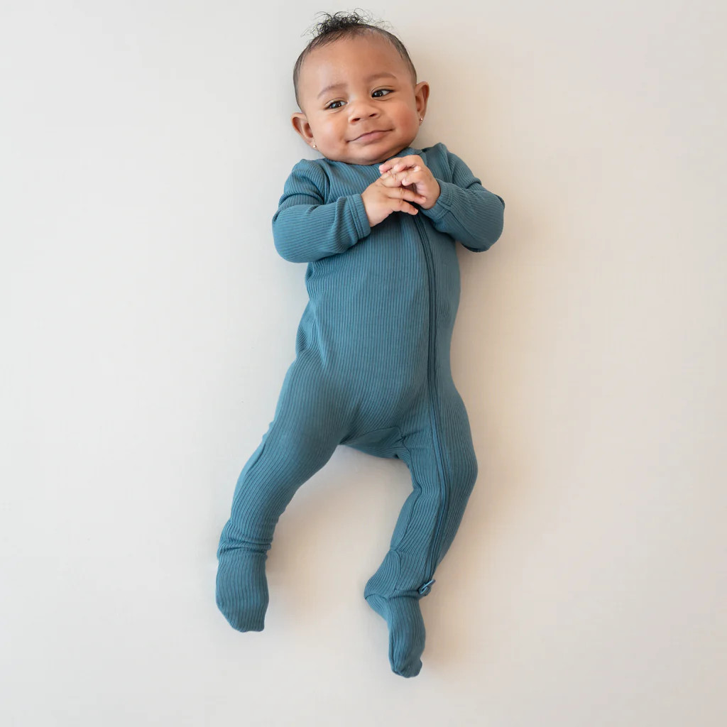 Ribbed Zipper Footie in Atlantic | Kyte Baby