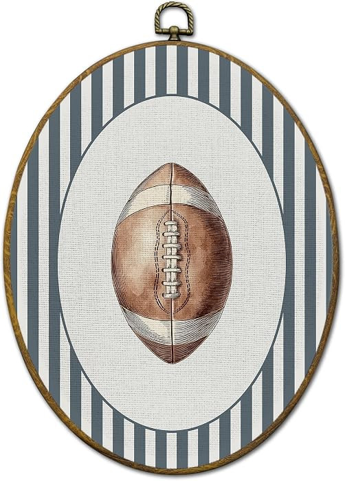 QZQE Vintage Football Nursery Oval Wall Art Decor Framed, Sports Oval Canvas Prints, Football Spo... | Amazon (US)