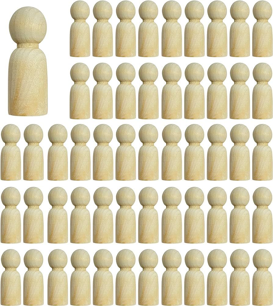 55 Pieces Wood Peg Dolls Unfinished Wooden People Craft Blank Family Figures 7/8 x 2-3/8 inch | Amazon (US)