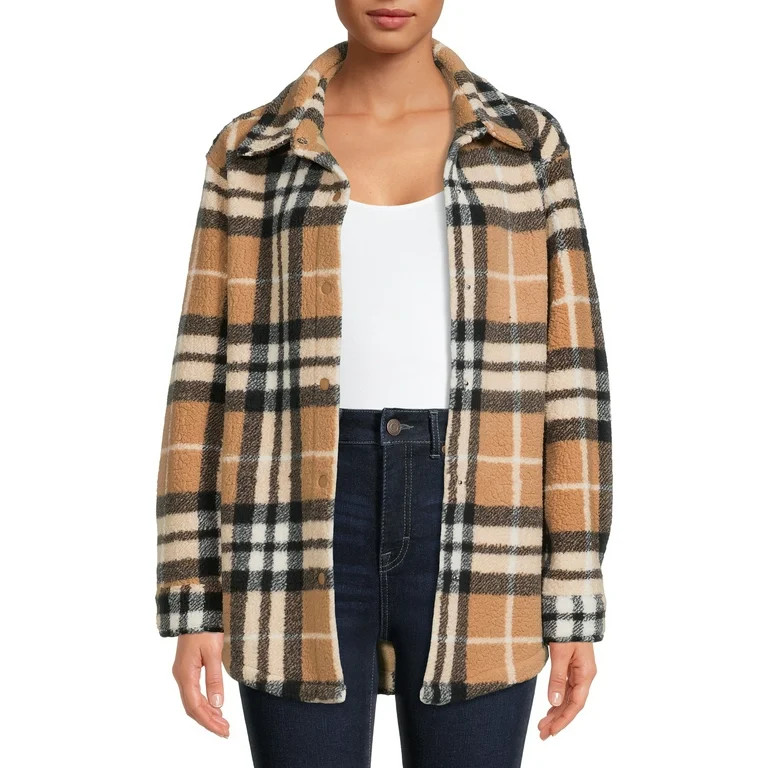 Jason Maxwell Women's Fleece Plaid Shirt Jacket - Walmart.com | Walmart (US)
