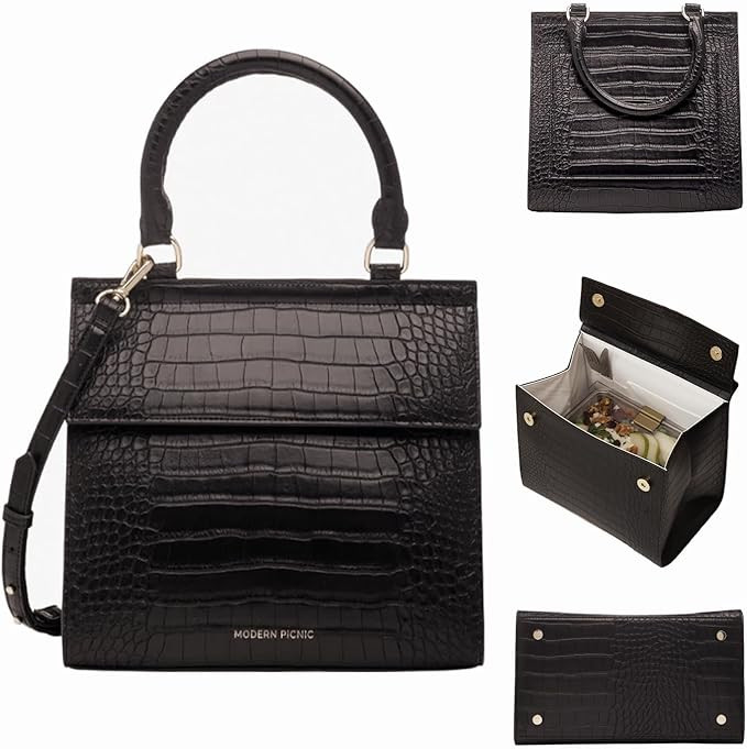 Modern Picnic Vegan Leather Lunch Bag for Women, Cooler Lunch bag for Girls, Easily Wipeable, Adj... | Amazon (US)