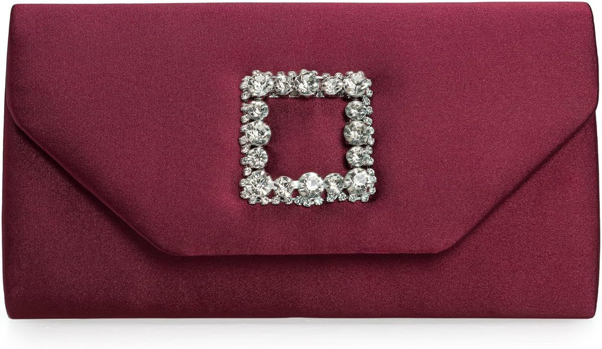 IXEBELLA Satin Evening Bag for Women Clutch Purse Embellished Crystals Buckle | Amazon (US)