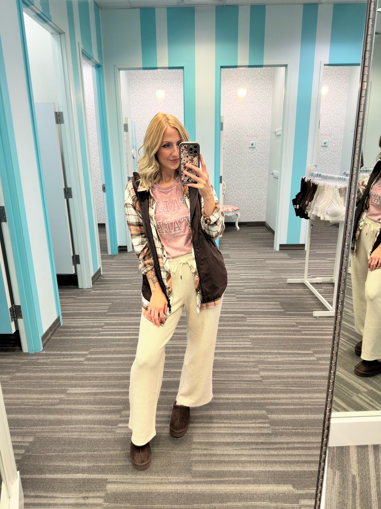 Wearing medium in bottoms, small in graphic, plaid and vest

#LTKootd #LTKSaleAlert #LTKPlusSize